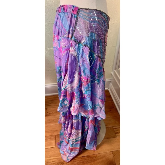 Vtg 80s Judith Ann Creations Butterfly 100% Silk Sequin Skirt & Blouse Size L - Picture 15 of 16